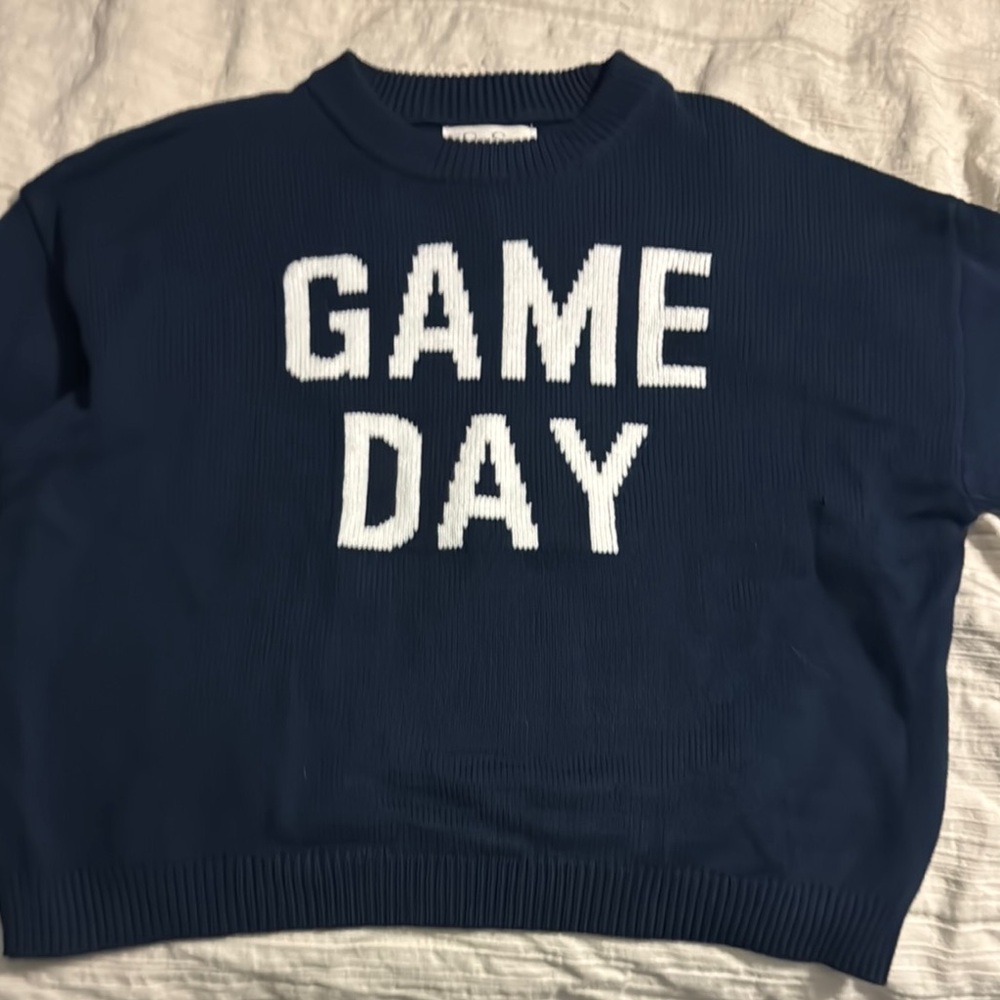 Jessica Simpson Blue Crew Neck Sweater with Game Day Design